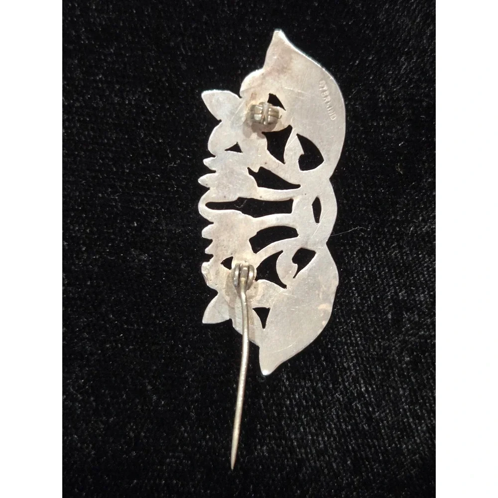 Vintage Sterling Silver Floral Brooch Pin Openwork Flower Leaf Design 925